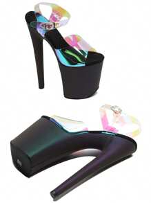 Sandalias de tacón alto de 8 pulgadas de mujer WUXIN H&P, plataforma exótica, tacones de aguja para pole dance - Negro - Ver 4