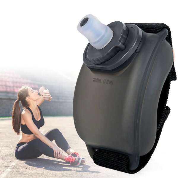 1 pieza Botella de agua para la muñeca, botella de agua portátil a manos libres de silicona de 7 onzas para hacer running, deportes, ciclismo, maratón, escalada de rocas, ciclismo, taza deportiva