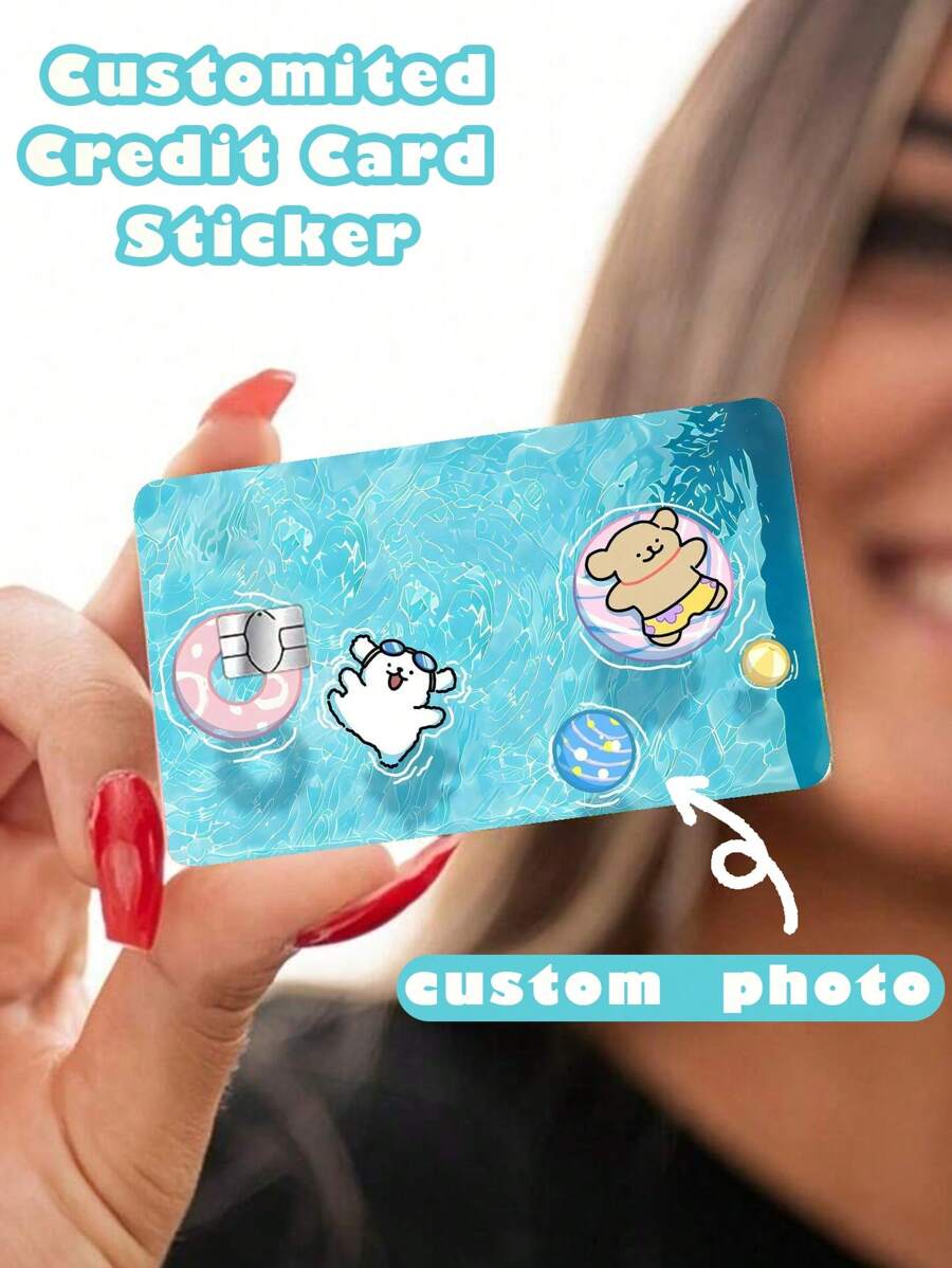 2pcs/Set Customized PVC Credit Card/Debit Card Stickers, Cartoon Cute Pattern Decorative Stickers For Personalizing Front And Back, Suitable For Bank Cards, Gifts For Holidays And Celebrations - Multicolor - View 1