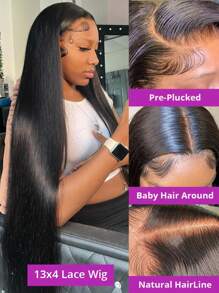 bling hair Straight Lace Front Wigs Human Hair 13x4 HD Transparent Lace Front Human Hair Wigs For Black Women Glueless Brazilian Virgin Hair 13x6 Lace Frontal Wigs Pre Plucked With Baby Hair Hairline - Natural Black - View 3