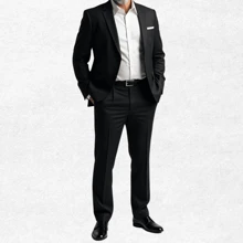Slim Fit Winter Business Suit (Pants + Blazer) - 黑色 - 查看 1