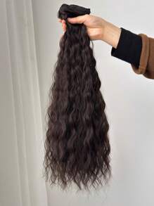 7pcs/Set Clip-In Hair Extensions, Black/Brown, 22 Inches Long, Natural Wavy Curly, Heat Resistant Synthetic Fiber, Suitable For Women To Wear For Parties And Daily Use - Brown - View 4