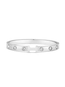 Fashion Stainless Steel H-Shaped Cubic Zirconia Bangle, Suitable For Daily Wear And Holiday Gift Set
