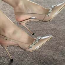 Zapatos de tacón alto de recubierto para mujer, de color nude, con punta baja y pedrería para otoño e invierno