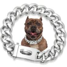 Strong Stainless Steel Dog Collar Choke With Buckle Lock Golden Cuban Link Chain Training Collar For Pets Metal Necklace
