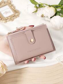 Cartera pequeña de mujer con cierre de cremallera, estilo billetera plegable delgada y ligera, de varios capas, con bolsillo para tarjetas de identificación, dinero y tarjetas de crédito, en color burdeos, rojo cereza, tinto, de estilo minimalista y moderno para regalo de aniversario, Navidad, San Valentín, cumpleaños, pareja, chica, señora, para la escuela o la universidad