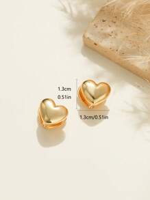 2 件/1 套爱心耳环心形镀金铜耳环适合女士日常佩戴 - 金色 - 查看 4