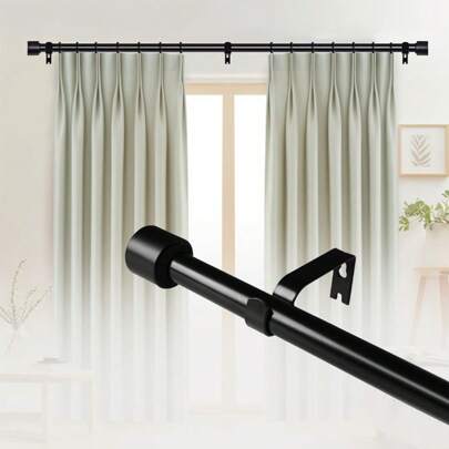 Carbon Steel Extendable Curtain Rod Pole With End Finials -1.2m-2.1m/1.6m-3m Full Stop