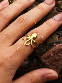 1pc Gold Stainless Steel Octopus Shaped Open Ring, Fashionable & Casual, Suitable For Women's Daily, Vacation, Travel, Holiday Wear