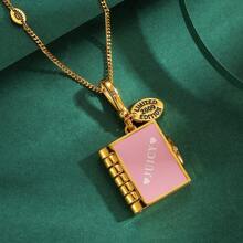 1pc Fashion Design Enamel Openable Letter Printed Book Pendant Necklace, Suitable For Women Everyday Wear