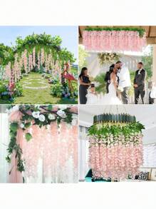 1/6 piezas Flores colgantes de glicinia, guirnalda de flores de glicinia rosa para decoración de arco de recepción de boda, fiesta de hadas al aire libre, hogar, regalos de cumpleaños, decoración interior y exterior, florero, decoración, regalo, boda, artículos de boda, decoración de boda, decoraciones artificiales para 4 estaciones, puerta, hotel, restaurante, sala de estar, dormitorio, cocina, jardín, rosa, rosa decorativa, estilo decorativo, decoración de jardín, planta exterior, jardinería, flores artificiales