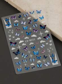 Hình dán móng tay hình bướm xanh hồng, hình bướm dễ thương với mây trắng và sao, tự dính, phụ kiện trang trí móng tay chủ đề nàng tiên mùa xuân hè dành cho nữ và bé gái, 2 miếng. - Nhiều màu - Xem 4