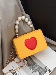 1pc Pu Magnetic Opening And Closing Square Bag Princess Style Exquisite Love Sweet Style Pearl Chain Crossbody Bag Cute Coin Purse Korean Style Versatile Shoulder Strap Casual Comfortable Smooth Long Versatile Suitable For Daily Shopping Travel Use - Heart Pearl Crossbody Bag - View 3