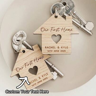 First Home Housewarming Gift Keychain | Our First Home Oak Wood Keychain | My First Home Commemorative Keychain | Gift For Couple's First House | New House Keychain