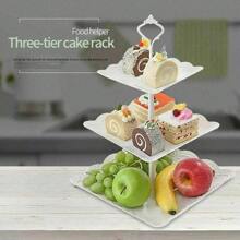 3 Tier Plastic Cake Stand Afternoon Tea Wedding Plates Party Embossed Tableware - Square - View 4