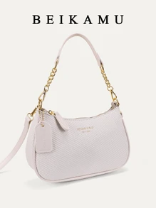 1 件女士纯色 PU 单肩包，办公室/通勤百搭腋下包，可调节肩带斜挎包 - 白色 - 查看 5