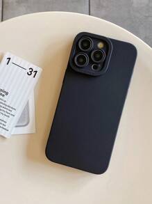 1pc Black Minimalist Solid Color Phone Case, Lens Protection Phone Case Compatible With IPhone & Galaxy - Black - View 7