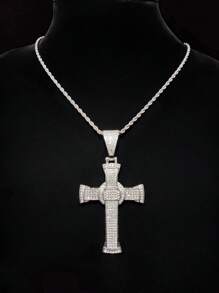 1 Pingente em forma de cruz de hip hop e corrente cubana de Miami, colar com pingente de hip hop unissex da moda, adequado para uso diário ou festas, 2 estilos de corrente disponíveis