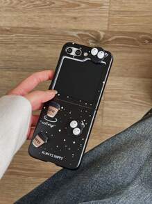 Funda plegable para teléfono 3D con bola de carbón, elegante y práctica, de alta calidad y protección para: Galaxy Z Flip 3/Z Flip 4/Z Flip 5/Z Flip 6, Oppo Find N2 Flip, Oppo Find N3 Flip - Negro - Ver 3