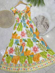 Long Dress PRINTED With Lining In CREPE Fabric, Beautiful And Fashionable - Lime Green - View 3