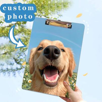 1 pieza Portapapeles acrílico moderno personalizado, se puede personalizar con fotos favoritas de familia, mascotas, amigos, pareja - 12.2 X 8.66 pulgadas, transparente, puede sostener hasta 100 hojas, tamaño A4 - Ideal para oficina y uso doméstico, fácil de limpiar, de vuelta a la escuela, útiles escolares