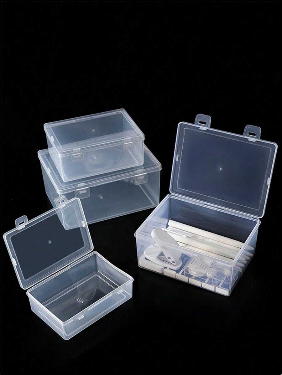 1 件 PP 双扣矩形透明盒带盖，塑料储物容器，用于样品、展示品、珠宝、茶具、文具、桌面整理 - 無色 - 查看 1