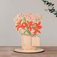 1 Piece Wooden Floral Decoration, Mother's Day Gift, Birthday Card For Mom, Table Centerpiece, Laser Wood Bouquet Card DIY Wooden Craft Flowers, DIY Fillable Colors Wooden Flowers, Suitable For Mom, Grandmother, Teacher Gifts Graduation