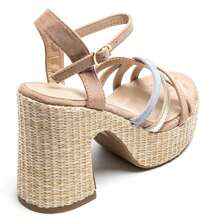 Women's High Platform Sandals With Block Heels And Ankle Strap - Camel - View 4