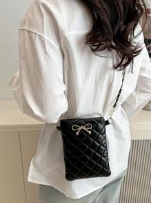 Mini Fashion Solid Color Quilted Small Bag With Diamond Grid Bow Hardware Decoration Chain Crossbody Bag, Suitable For Shopping, Wallet, Shopping, Young Women, College Students, Newcomers, And White Collars. They Are Very Suitable For Offices, Universities, Work, Business, Commuting, Outdoor Activities, Travel, And Outings