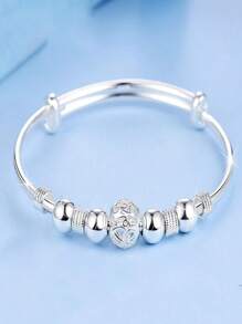1 Stück luxuriöses elegantes ovales Perlen Armband mit Hohlblüten, Silber 925 plattiert, exquisites rotierendes Kupferball Design Armband. Vielseitiger Schmuckdekor, ein tolles Geschenk für Frauen zu Feiertagen und Geburtstagen