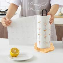 2pcs Minimalist Kitchen Iron & Bamboo Wood Paper Towel Holder Organizer Rack, Freestanding Cloth Hanging Stand