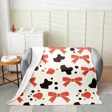 Cartoon Crown Blanket 30x40, Cute Bow Knot Microfiber Throw Blanket, Kawaii King Queen Printed Fleece Blanket For Sofa Bed, Yellow Blue Flowers All Seasons Fuzzy Blanket