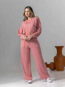 Sweatshirt Set Long Sleeve Blouse And Pants C3028 - Baby Pink - View 1