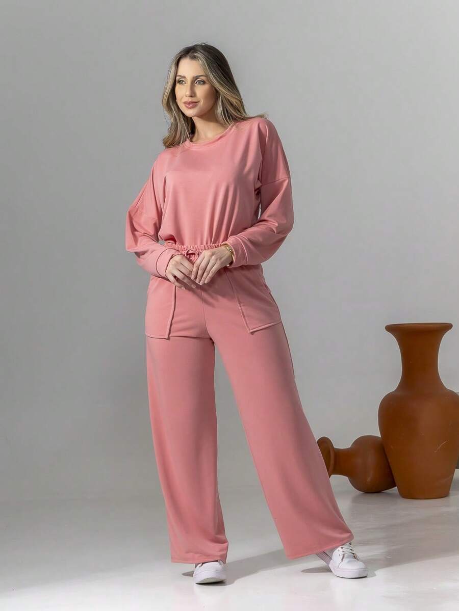 Sweatshirt Set Long Sleeve Blouse And Pants C3028 - Baby Pink - View 1