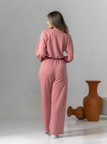Sweatshirt Set Long Sleeve Blouse And Pants C3028 - Baby Pink - View 4