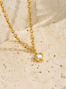 1 件简约锆石心形项链，不锈钢金色项链，适合女士 - 愛心鋯石 - 查看 1