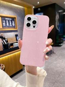Pink Phone Case 1pc Minimalist IMD Glitter Phone Case, Low-Key Luxurious Pink Thick TPU Shock-Proof Phone Case With Large Camera Cutout, Compatible With Apple/ Series Waterproof Anti-Fall Scratch Resistant - Pink - View 5
