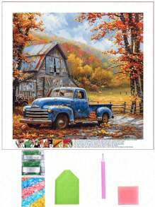 卡车钻石画套件，5D DIY 钻石艺术套件，全钻石圆形钻石画套件，适用于家居墙面装饰工艺品 - 彩色 - 查看 1