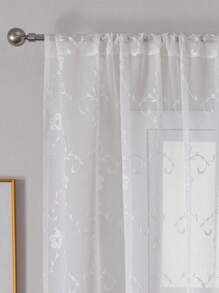 1 Stück weißer transparenter Vorhang mit Weinblatt- und kleinen Blumenmustern, floral bestickter Vorhang geeignet für Schlafzimmer/Wohnzimmer/Esszimmer/Stangendesign, herbstliche Heimdekoration eleganter Wohnzimmer-Vorhang/Schlafzimmer-Vorhang - Weiss - Übersicht 2