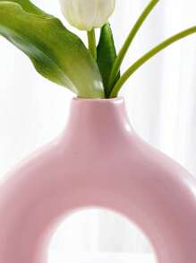 1pc Pink Plastic Vase, Nordic Minimalist Geometric Zero-Shaped Vase, Warm Home Decor Flower Holder, Donut-Shaped Round Vase, For Home Decor, Room Decor, Living Room, Entryway, Hotel Decor, Study, Dining Room, Wedding, Party - Multicolor - View 6