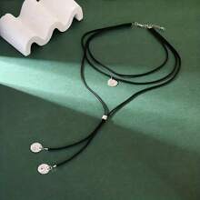 1 Pc European & American Minimalist Velvet Ribbon Adjustable Round Pendant Necklace - Black - View 2