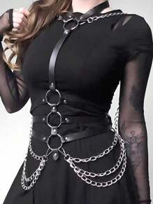 1pc Leather Body Chain Layered Black Harness Belt Leather Body Jewelry Beach Prom Party Rave Club Body Underwear Accessories For Women And Girls