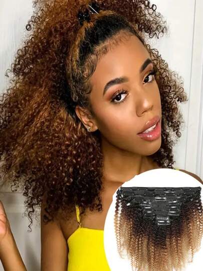 Afro Kinky Curly Clip In Human Remy Hair Extensions Brazilian Curly Clips Hair Extensions 4B 4C 8A Virgin Thick Natural Black Color Clip On For Women 10-22 Inch
