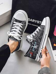 Versatile Men's 2025 Spring/Summer Breathable Canvas Sneakers, Low-Top Casual Graffiti Print Shoes, Suitable For Teen Summer, Casual Or Outdoor Athletic, Vacation Travel, Graduation Gifts, Birthday Dress Accessories