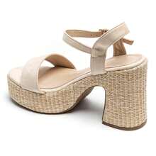 Woven Thick Sole Platform Sandals With Ankle Strap - Beige - View 3
