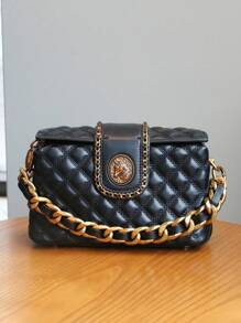Nuevo diseño de nicho 2025 Bolso de caja de unicolor romboidal, bolso de mano con cadena gruesa, bolso cuadrado pequeño con costura bordada, elegante bolso de axila, versátil bolso cruzado de viaje, bolso de mujer de alta gama