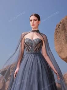 DELLA COUTURE Women Summer Formal Ball Gown Dress, Elegant Romantic Flowing Sophisticated Fashion Lady Slim Fit Floor-Length Formal Robe-Style Dress, Suitable For Gatherings, Parties, Weddings And Other Formal Occasions, Party Dress, Wedding Guest Dress, Prom Dress