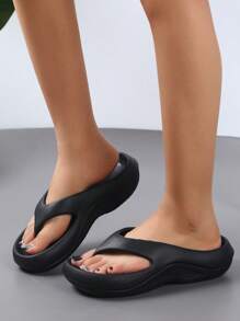Sandales plateforme mi-talon en EVA pour femmes SoftWalk - ultra légères, respirantes, confortables, antidérapantes, semelle souple, design minimaliste pour la plage, les vacances, les loisirs à la maison et le port quotidien - toute saison, sans laçage, couleur unie, sans impression