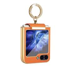 VIETAO Z Flip 6 5 4 3 指环支架皮革手机壳兼容三星 Galaxy Z Flip6 Flip5 Flip4 Flip3 支架手机壳 - 紫色 - 查看 4