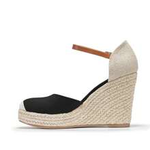 Womens Espadrille Wedge Sandals Closed Toe Platform Heels Ankle Buckle Strap Summer Shoes - 黑色 - 查看 4